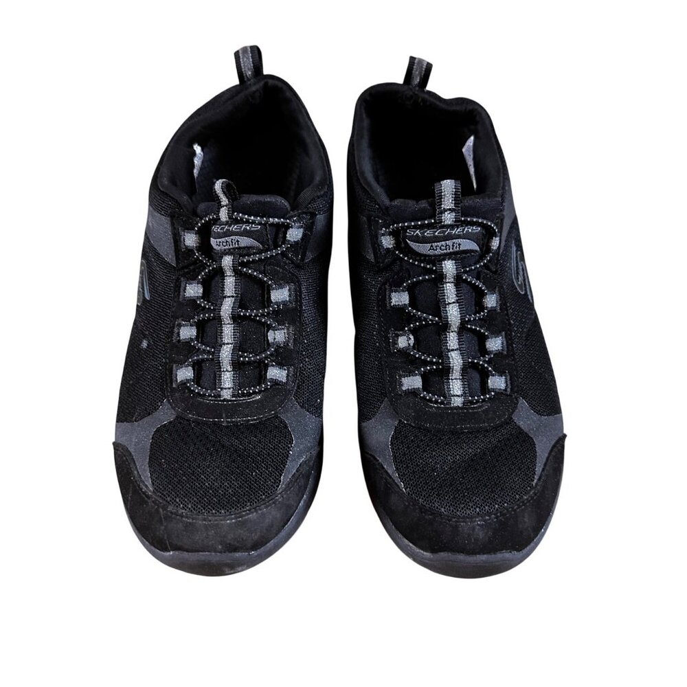 Skechers ArchFit Size 7.5 Comfortable Casual Slip On Elastic Lace Black